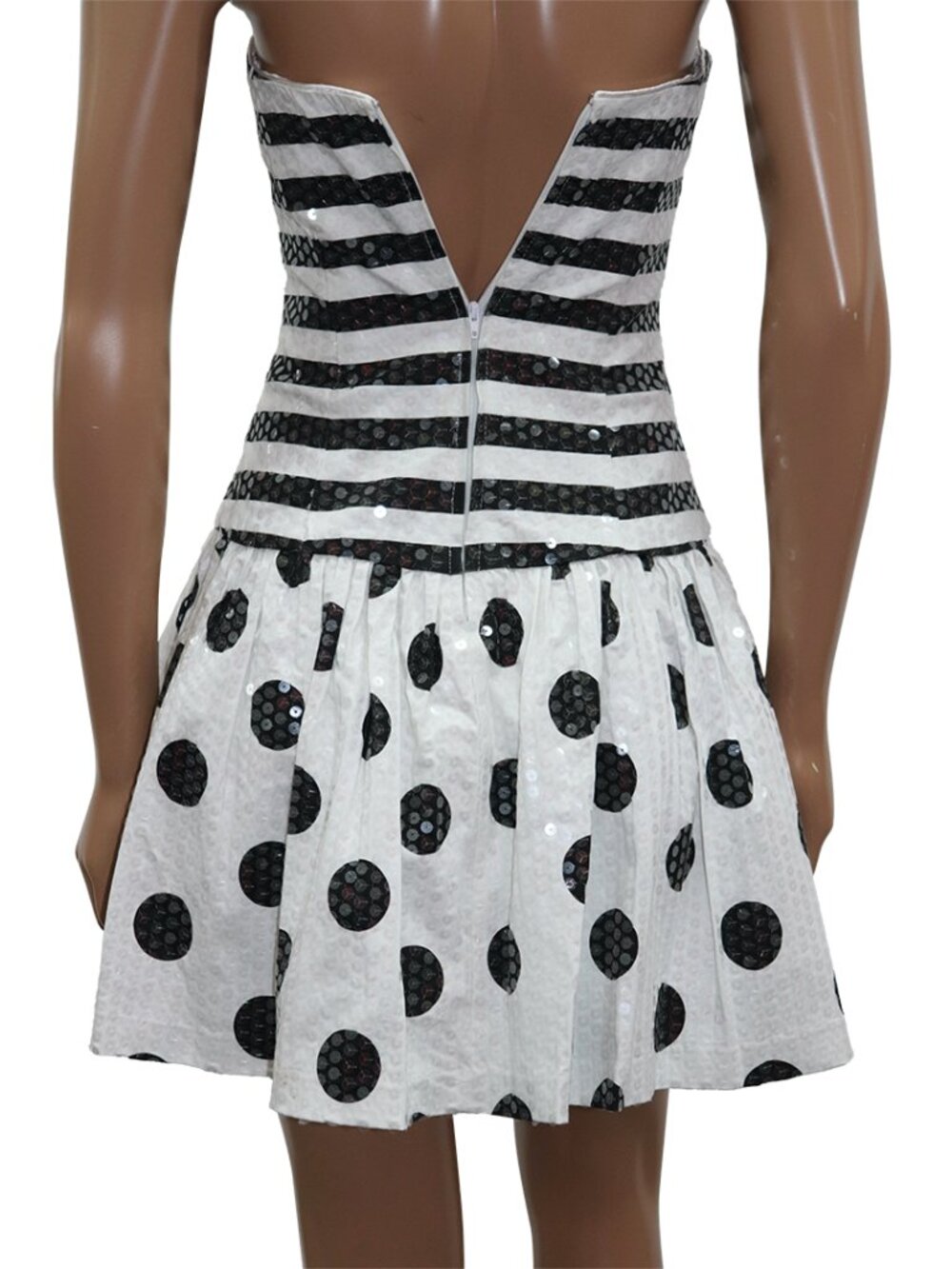 RARE Vintage Runway Betsey Johnson B&W Polka Dot Stripe Sequin Cocktail Dress 2 - Picture 6 of 8